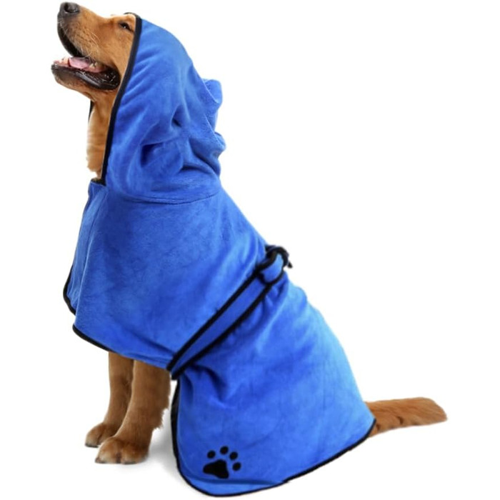 Рушник для собак з капюшоном, вбираючий рушник для сушіння після купання, підходить для собак та котів усіх порід, розмір L (блакитний)