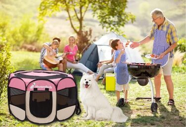 Дитячий манеж для тварин XhuangTech: Собаки, коти, цуценята, 80x80x58,4 см, м'яка тканина, портативний, складаний, для дому та вулиці, Рожевий та Бежевий