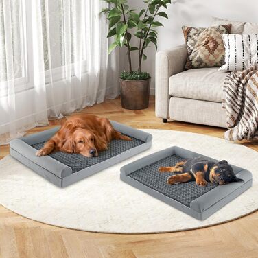 Ортопедичне ліжко для собак Costway, велике, XL, 122 x 89 x 18 см, з подушкою, з пінопласту, знімний, пральний чохол, підняті бортики, диван для собак великих та середніх порід, сірий