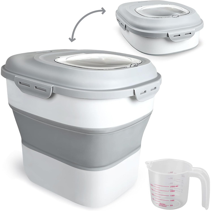 Viretec Контейнер для корму 22,7 кг, складний, з кришкою на замку, на колесах, для собак і котів, білий