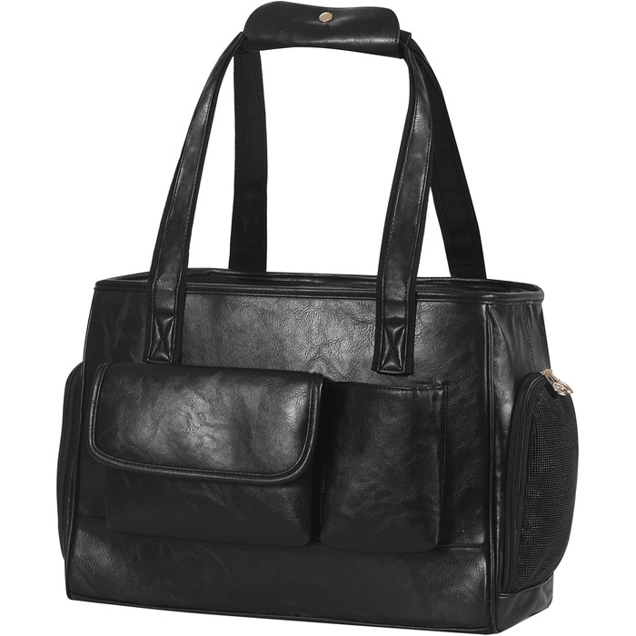 Сумка-переноска для собак та котів, шкіряна, для подорожей, чорна