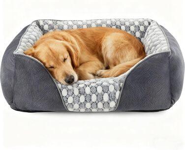 М'яке ліжко для собак великих і середніх порід, з візерунком у горошок, фланель, антистресова, 90x65x23 см, сіро-блакитний колір
