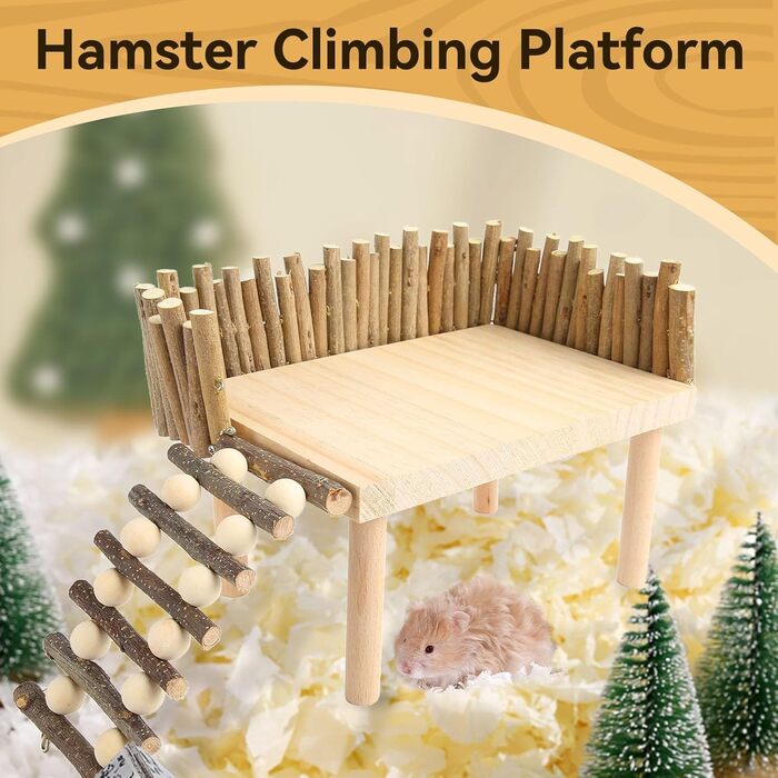 Платформа для хом'яків HERCHR: дерев'яна ігрова площадка, міст, іграшка для гризунів з огорожею. Підходить для тушканчиків та золотих ведмедиків
