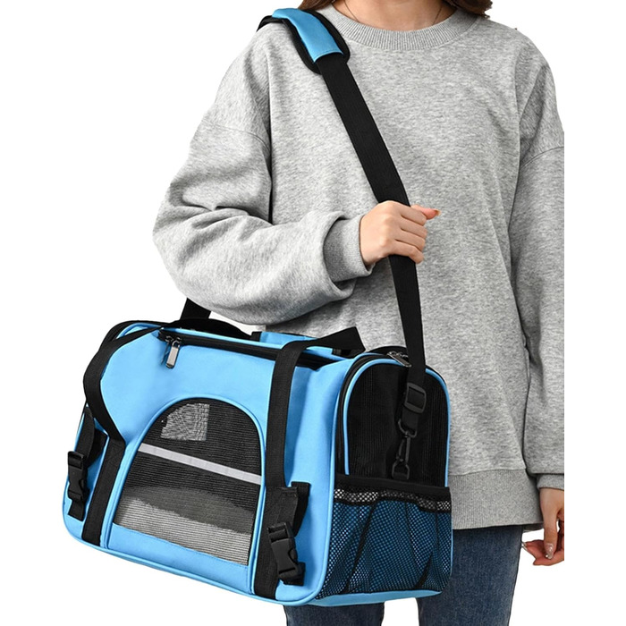 Сумка-переноска для собак – сумочка на плече, розкладна, прозора туристична сумка | Легка переноска для цуценят та маленьких собак, зручний рюкзак для подорожей, Trans (блакитна)