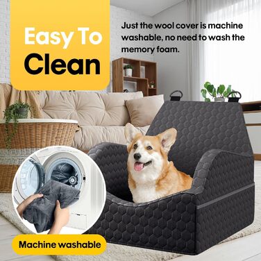 Автокрісло для собак UNICITII: безпечне та зручне автоліжко для собак малого та середнього розміру (до 13.6 кг), чорного кольору.