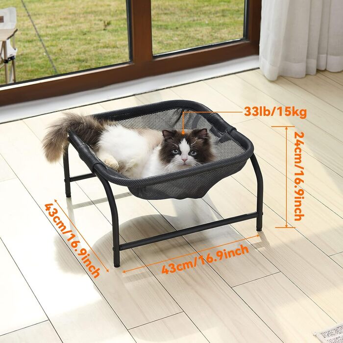 Велике котяче ліжко-гамак JUNSPOW 43×43×24 см, квадратне, для великих котів та цуценят, підвищене місце для сну, з відмінною повітропроникністю, самостійне розташування