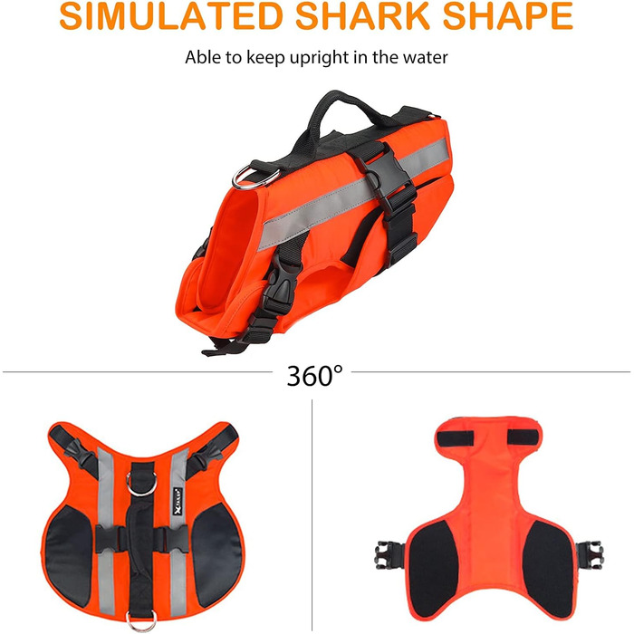 Рятувальний жилет для собак PETCUTE з ручкою та світловідбиваючими елементами, для малих, середніх та великих собак, для плавання, катання на човні та каяку (L)