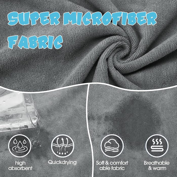 Рушник для собак з мікрофібри, швидковисихаючий, регульований, надзвичайно поглинаючий для середніх та великих собак, легко одягається (Сіро-зелений, Сіро-блакитний, S)