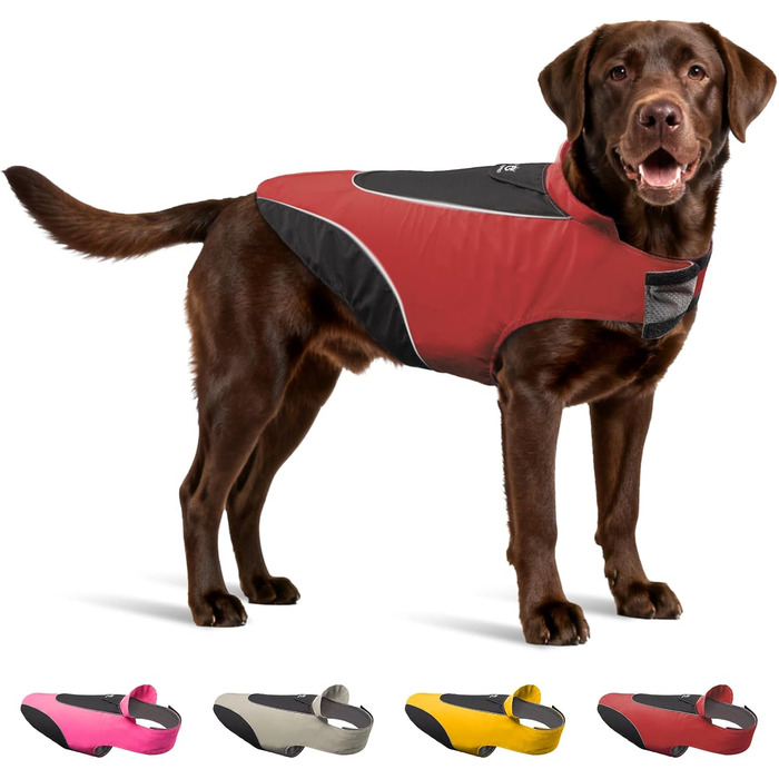 Дощовик для собак TSPRO Premium, водонепроникний, світловідбиваючі смуги, отвір для повідка, для собак малих та середніх порід, регульовані ремені, сухий під час дощу (M, L), червоний