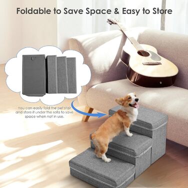 Сходинки для собак маленьких порід, 3 сходинки, складана, для котів та собак, з ящиками для зберігання, підійде для дивану та ліжка
