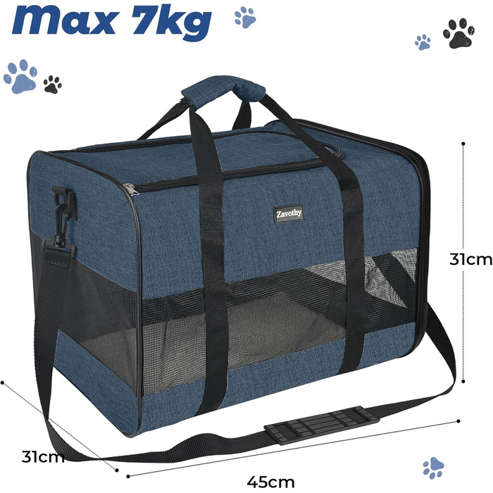 Транспортна сумка для котів та собак, дихаюча та складна, транспортна переноска для котів з регульованим плечовим ременем, знімна плюшева підстилка (Темно-синій, L)