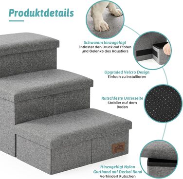 Сходинки для собак маленьких порід зі зберіганням, широкі, складані для ліжка та дивану, з неслизьким покриттям, вологостійкі (сірий, 43x97x56см, 4)