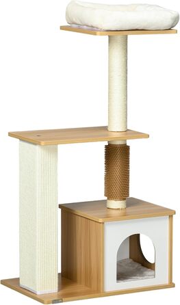 Дерев'яний кігтеточки PawHut для котів, 114 см, з будиночком та кігтедробилкою, для котів до 5 кг, дуб