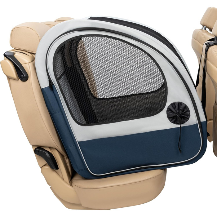 Складана транспортна коробка PetSafe Happy Ride для собак, для заднього сидіння авто, з сітчастими дверцятами для вентиляції, синьо-сіра