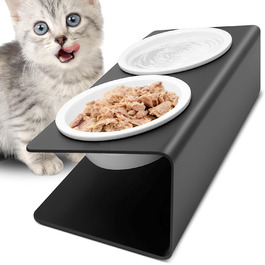 Підвищена годівниця для котів 2 шт. з кераміки на металевому стійці - годівниця для котів та цуценят, набір для корму та води