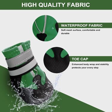 Чоботи для собак, 4 шт., водонепроникні, антиковзаючі, з відбиваючим ремінцем, чоботи для собак, захист лап для маленьких, середніх та великих собак (XL, зелений)