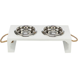 Набір мисок для собак TRIXIE Nordic 900 мл (білий) - миска для великих собак, 17 см, нержавіюча сталь, MDF, міцна, для миття в посудомийній машині