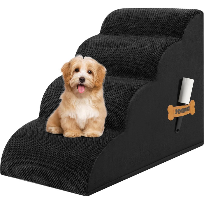 Сходинка для собак та котів Romrol – 4 сходинки, чорний колір, з неслизьким покриттям, з Memory Foam, для захисту суглобів