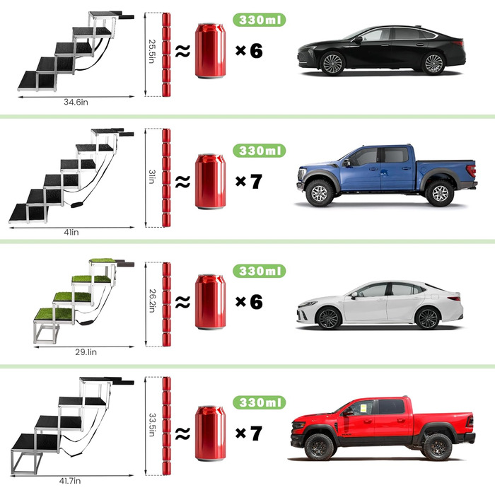 Сходинки для собак Robuster з 6-шарового алюмінію з тканини 1680D PVC – протиковзкі, легкі та портативні – ідеально підходять для авто, SUV, вантажівок – Чорний (106 x 80 x 43 см)