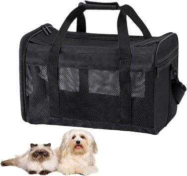 Транспортна сумка для кота та собаки, складана переноска для тварин, переноска для маленьких собак та котів, переноска для собак з регульованим плечовим ременем, переноска для кота в авто, літак та поїзд (чорний, M)