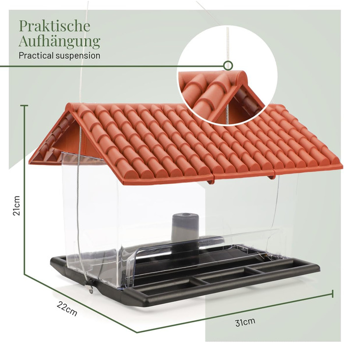 Будиночок для птахів WILDLIFE HOME XL - годівниця для диких птахів, вологостійкий годівничок для пташиного корму, годівниця для саду та балкону