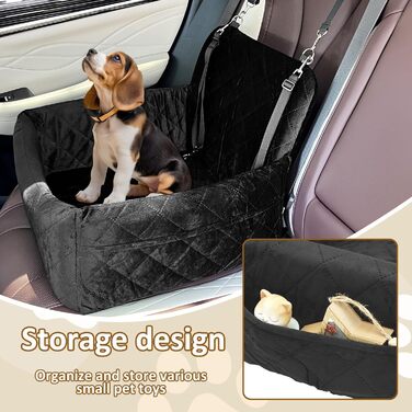 Автокрісло для собак: чорне, 40x40x35 см, для маленьких та середніх порід, з 2 ременями кріплення