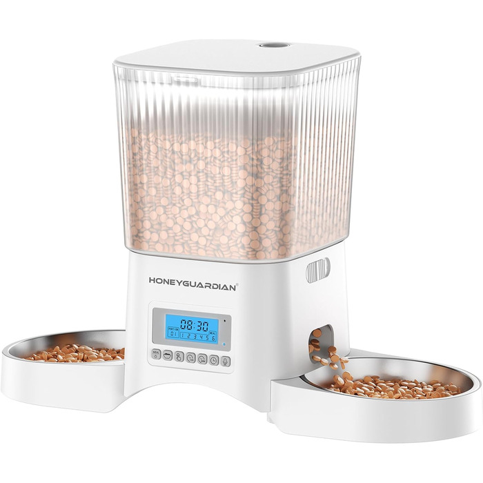 Автоматичний годівник для котів та собак HoneyGuaridan з 2 мисками (3.5L, білий)