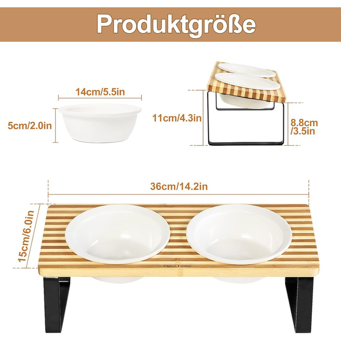 Підвищена годівниця для котів GUUSII HOME: керамічний набір для їжі та води | Ергономічна годівниця для котів з піднятою платформою