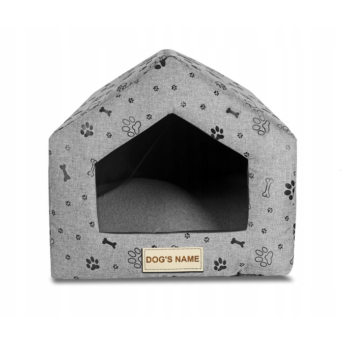 Будиночок-лежанка для собак та котів, сірий, з іменем у власника, 50x40 см