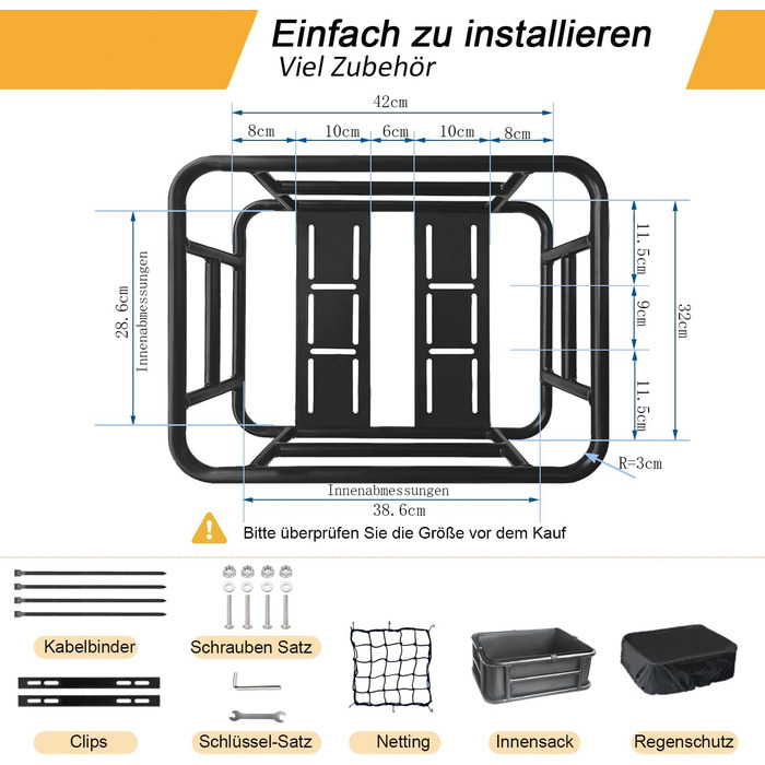 Металевий задній кошик для велосипеда: міцний, великий, для велосипедних турів, покупок, з дощем та сіткою