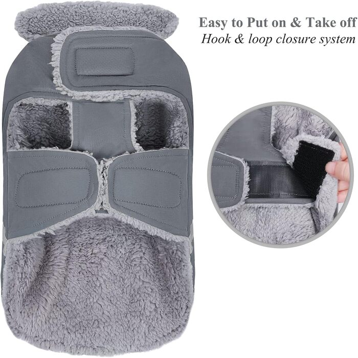 Теплий зимовий одяг для собак VIVAGLORY Frostfit: софтшелл з підкладкою з флісу, захист від снігу та холоду, світловідбиваючі елементи, сірий, XS (37-44см)