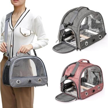 Транспортна сумка для папуг: рюкзак-переноска з підставкою та підносом з нержавіючої сталі, для малих птахів (рожевий)