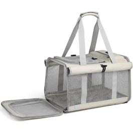Велика переносна сумка для котів, собак, цуценят до 8 кг, з безпечними замками та регульованим плечовим ременем. Дихаюча, складана сумка-переноска для подорожей, до ветеринара, в авто та літак (Бежевий)
