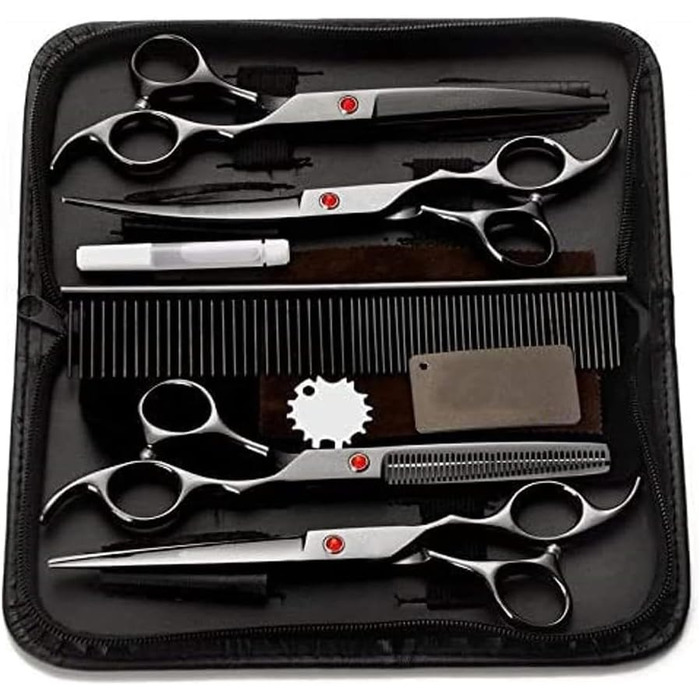 Професійна ножиця для грумінгу собак, вигнута та пряма, набір для догляду за шерстю, 7 дюймів