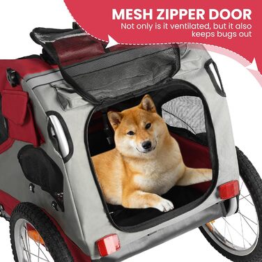 Причіп для собак до 30 кг, складний, з відбивачами, сумкою, м'яким внутрішнім простором та страхувальними ременями, червоний