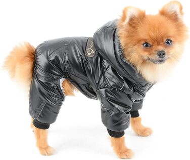 PAIDEFUL Зимовий теплий пуховик для собак - куртка з капюшоном, водонепроникна, для чихуахуа та інших маленьких порід, чорний, S (довжина спини 20 см, обхват грудей 32 см)