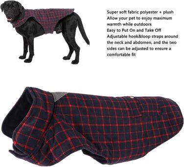 Зимовий теплий одяг для собак, вітрозахисний, в клітинку, для маленьких, середніх та великих собак, тепла куртка з флісовою підкладкою для активностей на вулиці в холодну погоду (розмір XL)
