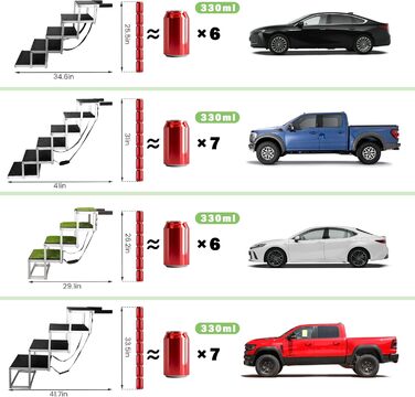 Сходинки для собак Robuster з 6-шарового алюмінію з тканини 1680D PVC – протиковзкі, легкі та портативні – ідеально підходять для авто, SUV, вантажівок – Чорний (106 x 80 x 43 см)