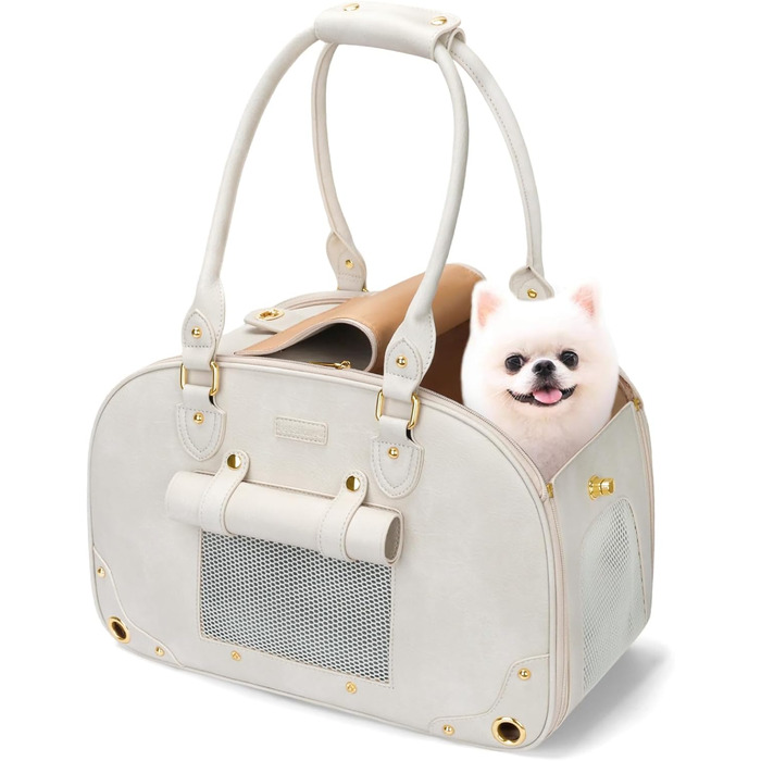 Сумка-переноска для собак та котів PetsHome, Premium-нейлон, водонепроникна, 44x26x55 см, Бежева