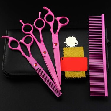 Набір професійних ножиць для стрижки волосся та грумінгу тварин QUNINE (рожевий)