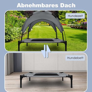 Підвищене ліжко для собак UISEBER 92x76x92 см, Outdoor з дахом, для великих собак до 50 кг, водонепроникне, сіре + чорне