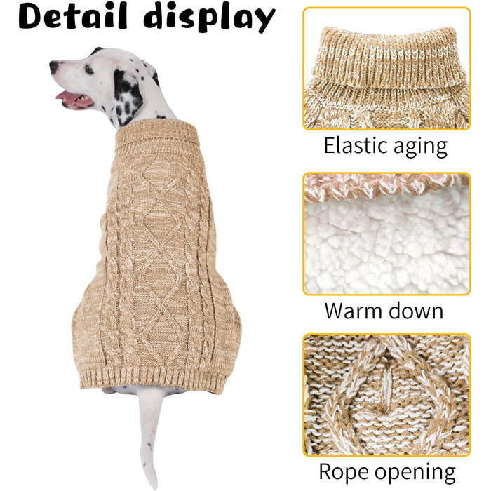 В'язаний пуловер для собак, теплий та м'який, для зими, для цуценят, підходить для собак та котів (S, Хакі)