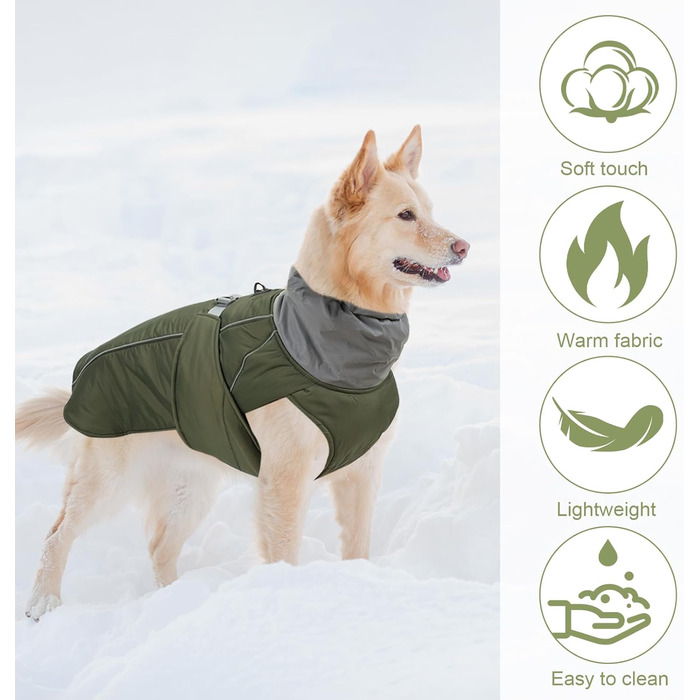 Зимовий теплий одяг для собак - водонепроникний, вітронепроникний, з світловідбиваючими елементами (Green, L)