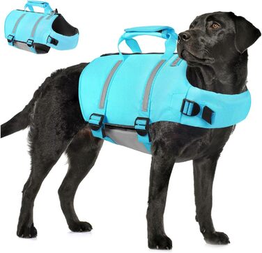 Спасальний жилет для собак AOFITEE XXL, великий розмір, з ручкою, світловідбиваючий, високоплавучий, для великих собак, блакитний