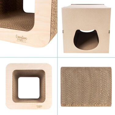 Кігтеточка для котів з картону | Міцна, велика, 2в1 з будиночком | 37 x 30 x 30 см