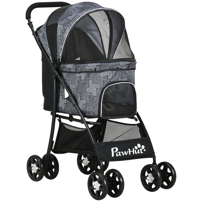 Складаний візок для собак PawHut Dog Buggy з подушкою для собак і кішок, сітчасте вікно, місце для зберігання, тканина Оксфорд, 81 x 48 x 99 см, сірий чорний