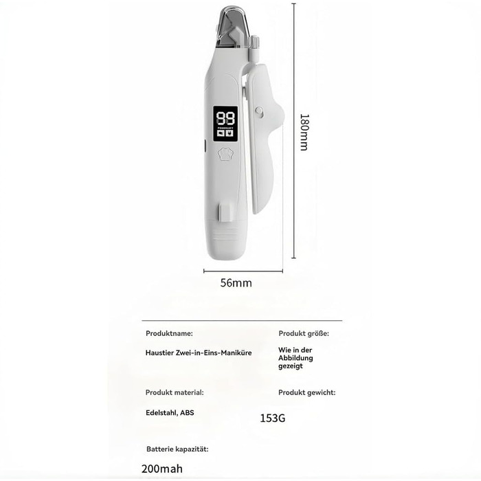 LED-криміна для догляду за кігтями собак та котів 2-в-1 – безпечна та тиха, з датчиком, світлом та захистом від бризок