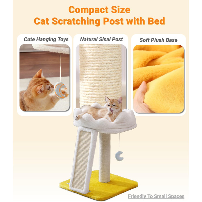 Дерево для котів Happi N Pets Cloud, з лежаком та когтеточкою, для дому, з м'якою лежаком та іграшкою, 22 дюйми