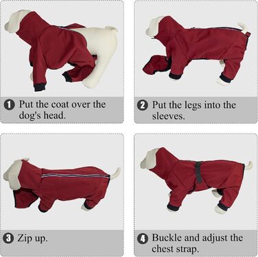 Водонепроникний теплий зимовий одяг для собак Cyponpy з капюшоном, з блискавкою, для собак, червоний, розмір S (довжина спини 31-35 см)