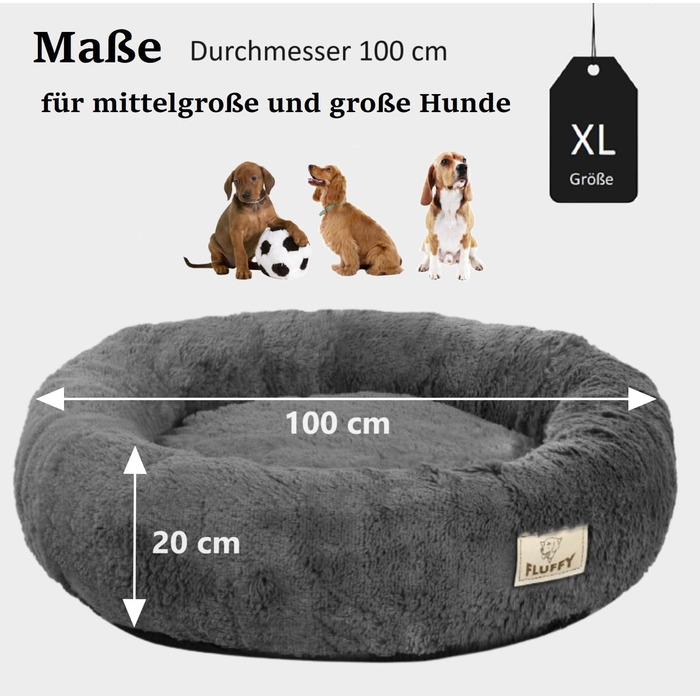 Кругле ліжко для собак King Dog: м'яке, зручне, з плюшевим покриттям, знімний внутрішній подушок, антиковзаюче, XL (100 см, пісковий)